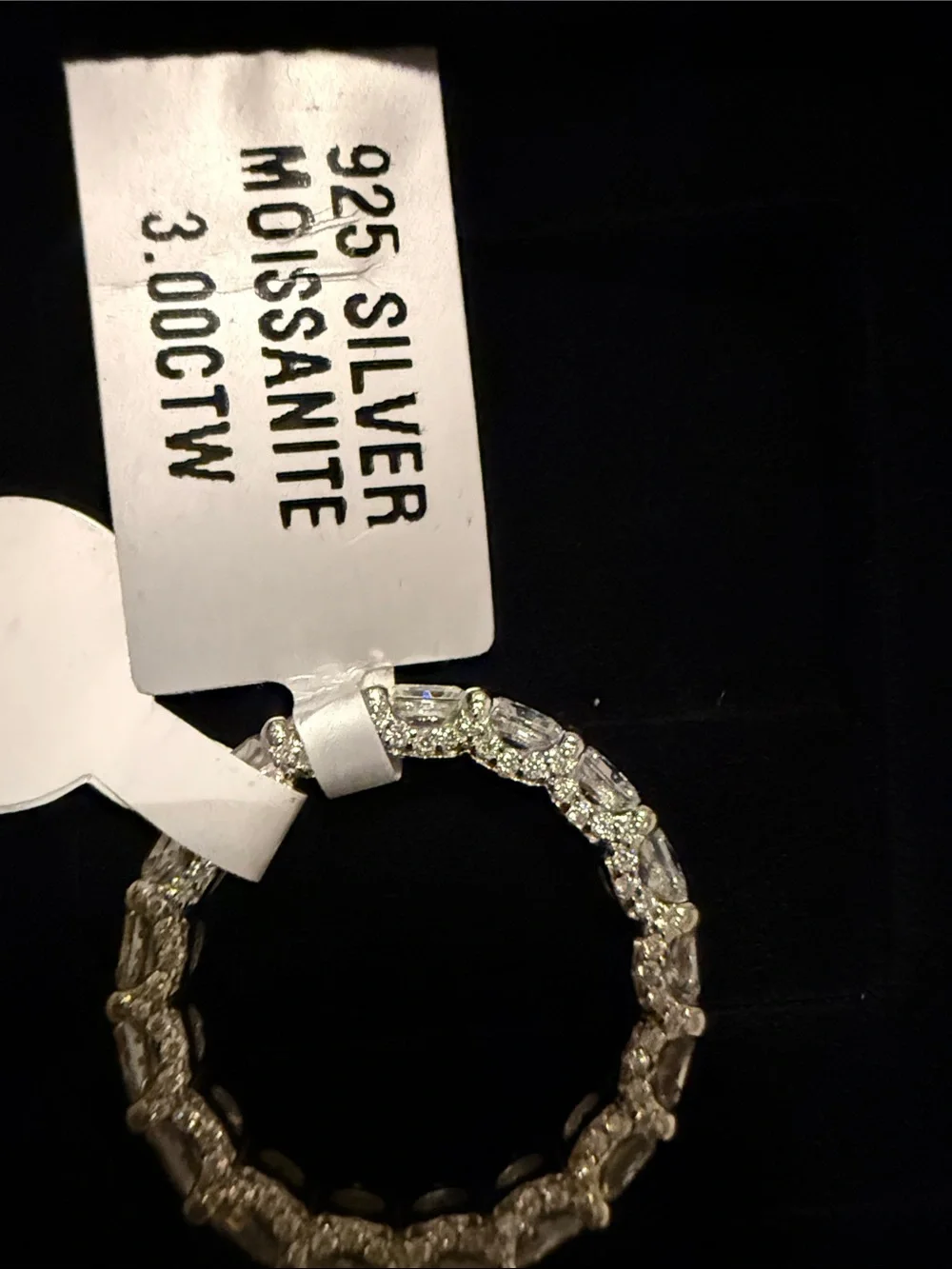 Sterling Silver 9.25 Moissanite Size 8 with Pave on Sides & full brilliant band
